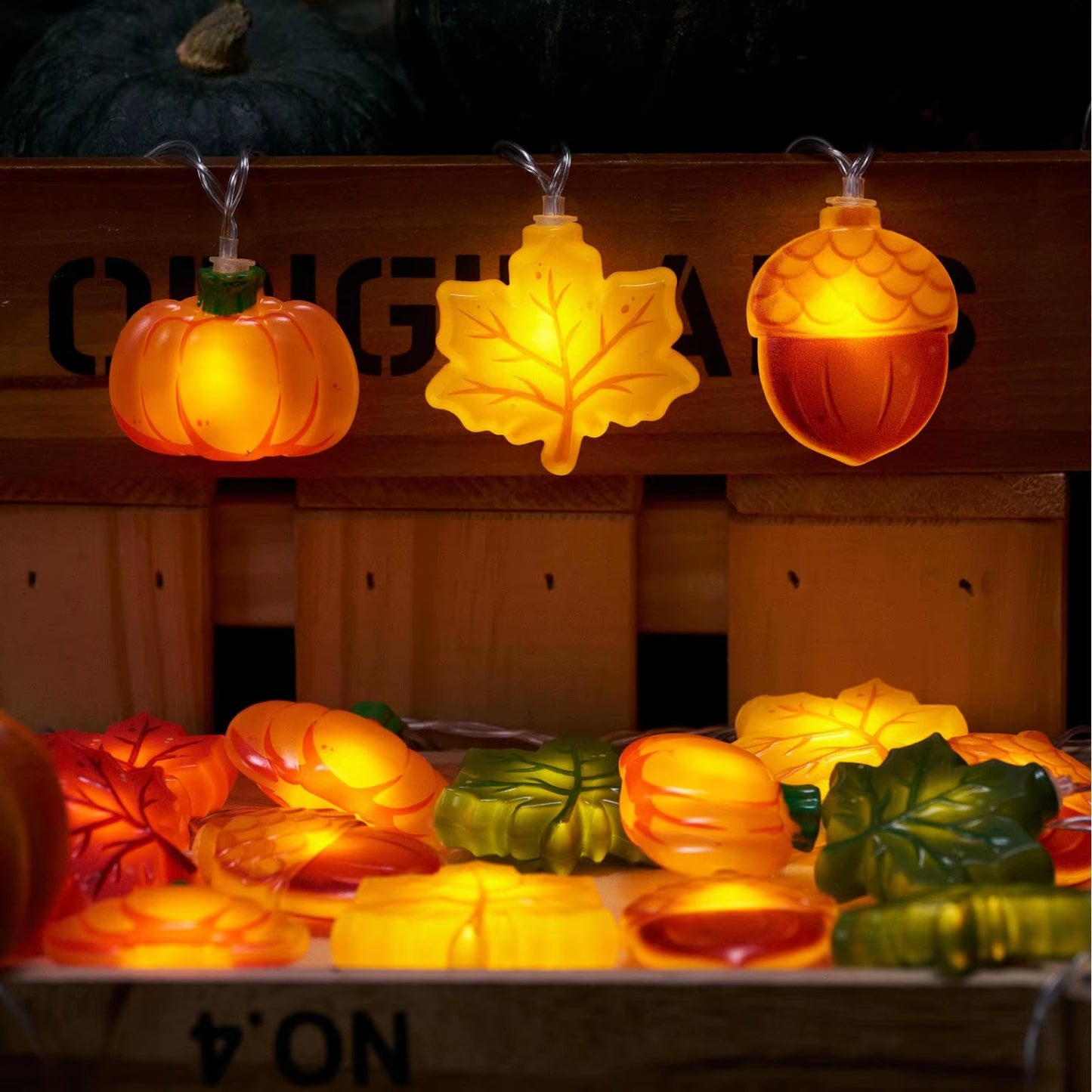 LED Pumpkin Maple Leaf Acorn String Lights,Fall Harvest Decor for Halloween Thanksgiving Christmas, Party Garden Fireplace
