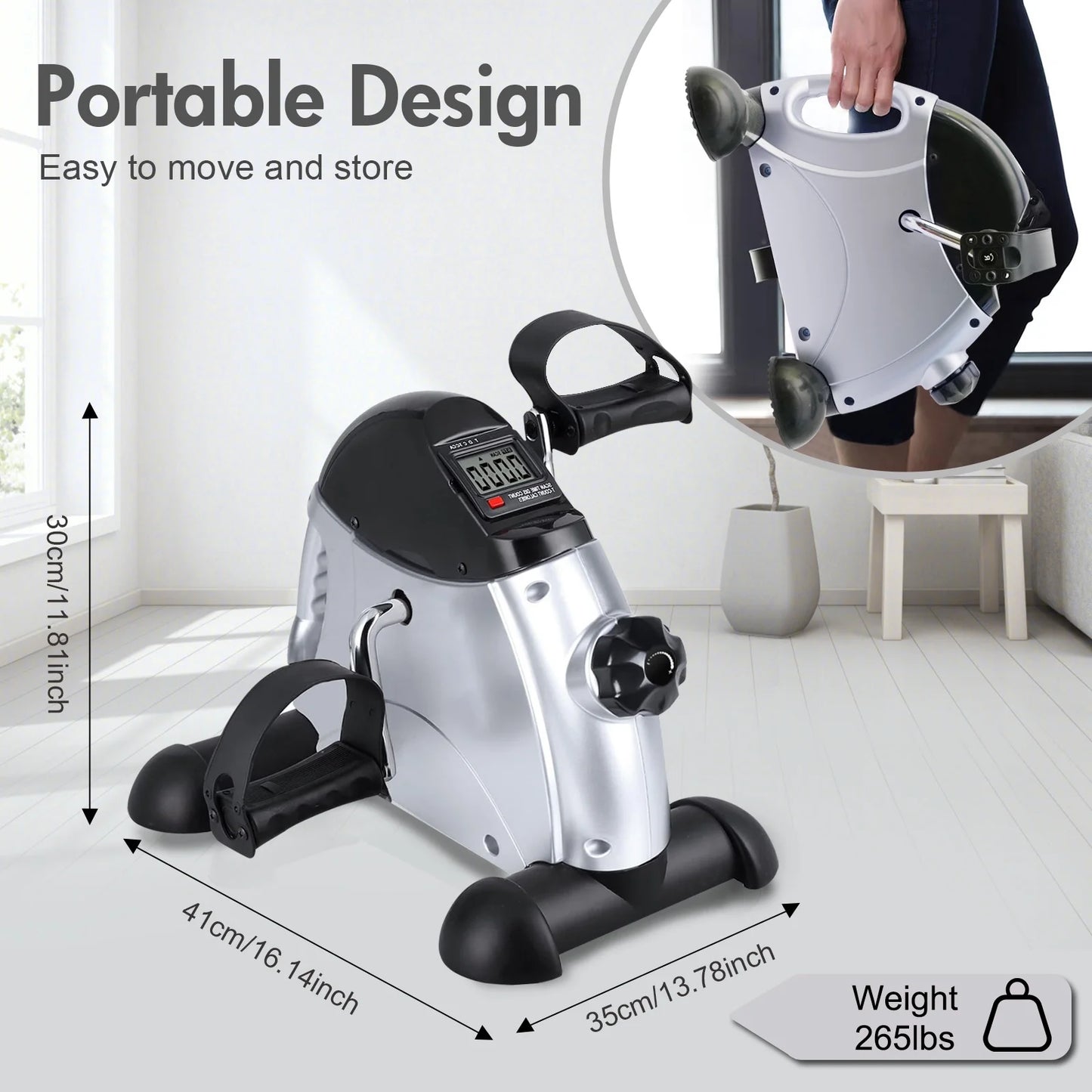 under Desk Bike Pedal Exerciser, Mini Exercise Bike with Digital Display, Portable Foot Cycle Arm & Leg Peddler Machine for Home