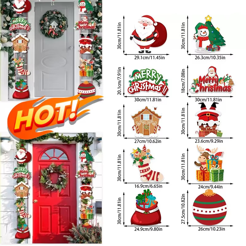 2026 Merry Christmas Hanging Door Banner Santa Claus Snowman Couplet Christmas Decorations, Fashion Christmas Ornaments