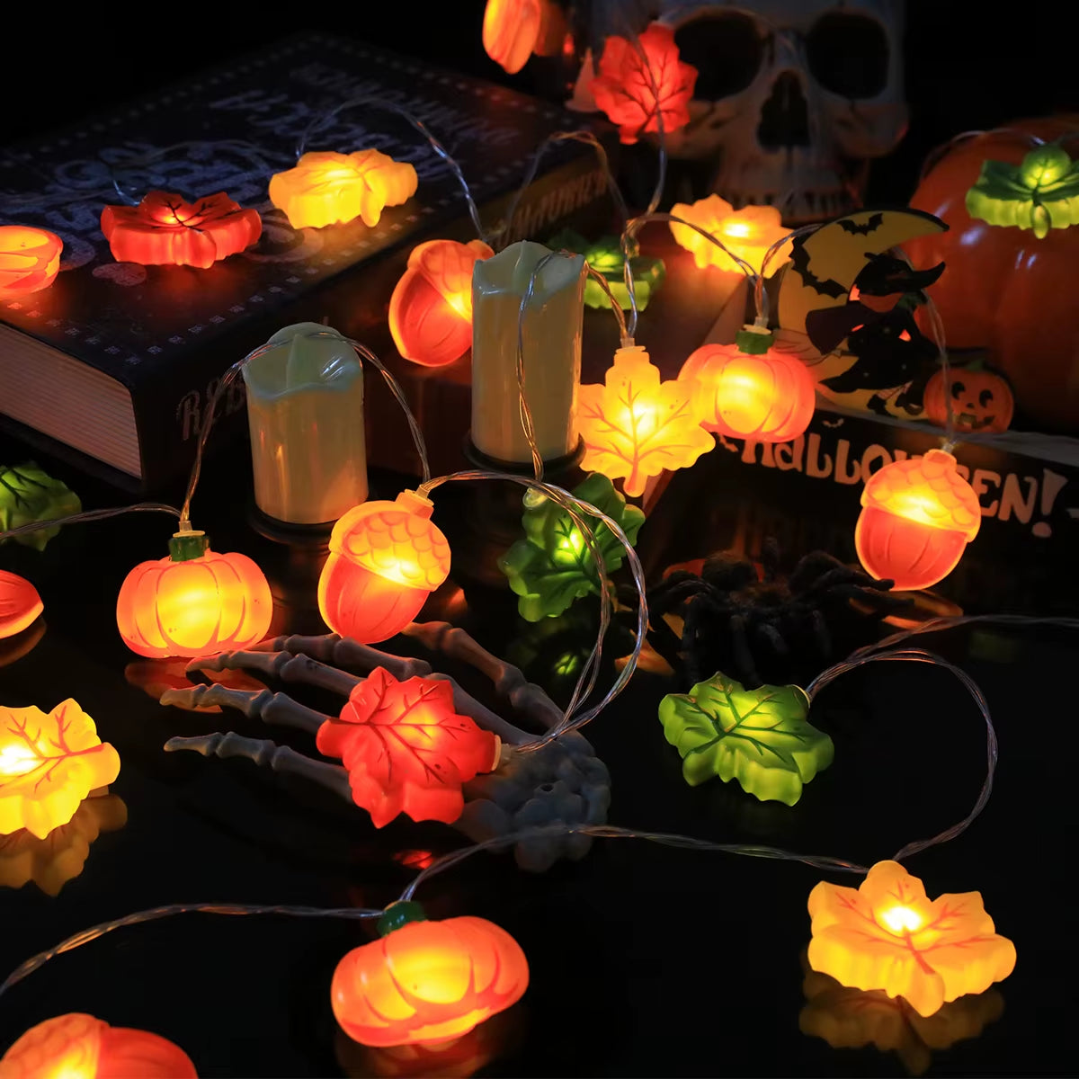 LED Pumpkin Maple Leaf Acorn String Lights,Fall Harvest Decor for Halloween Thanksgiving Christmas, Party Garden Fireplace