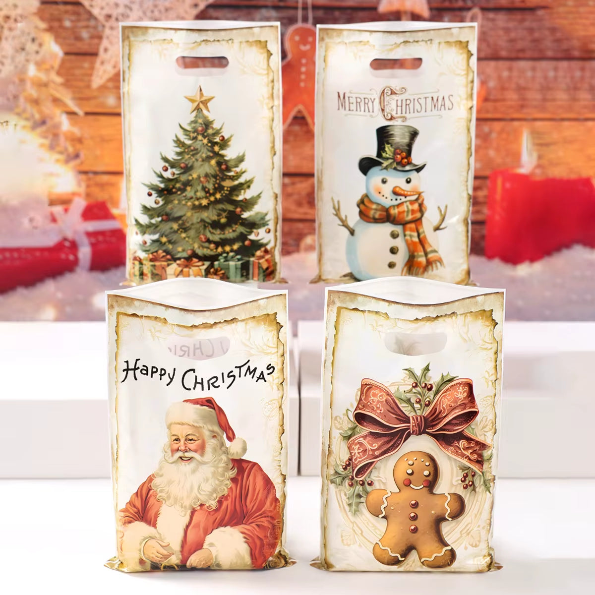 10/25/50Pcs Christmas Gift Bags Christmas Party Decoration 2025 Xmas Santa Claus Cute Hand Bags Navidad Natal New Year Gift 2026