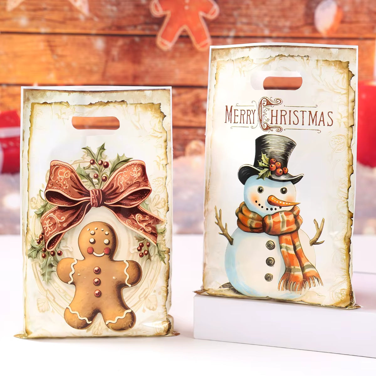 10/25/50Pcs Christmas Gift Bags Christmas Party Decoration 2025 Xmas Santa Claus Cute Hand Bags Navidad Natal New Year Gift 2026