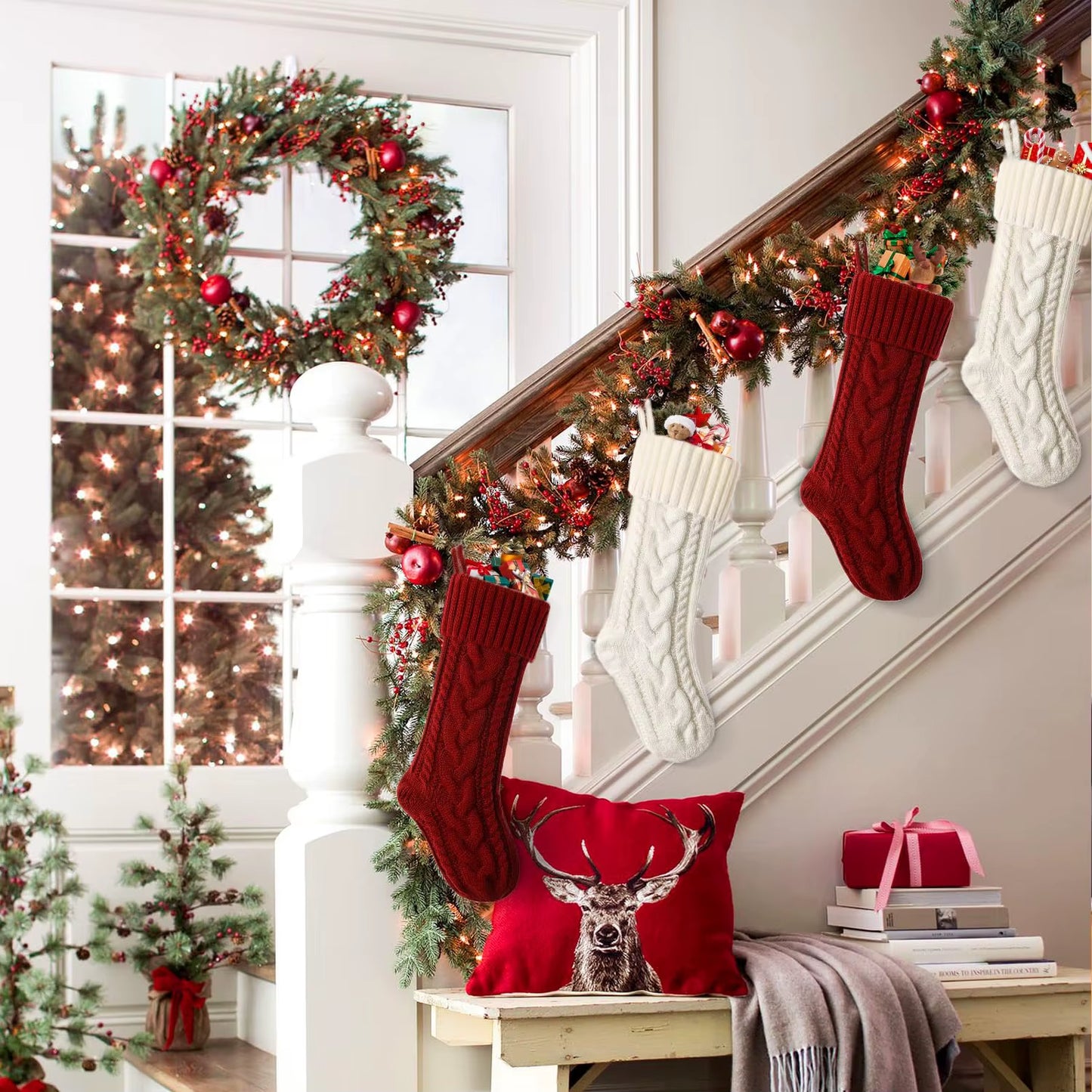3/4/5/6/8Pcs Christmas Stockings 18In Large Size Cable Knit Stocking Gifts Kids New Year Gift Decor for Family Holiday Party