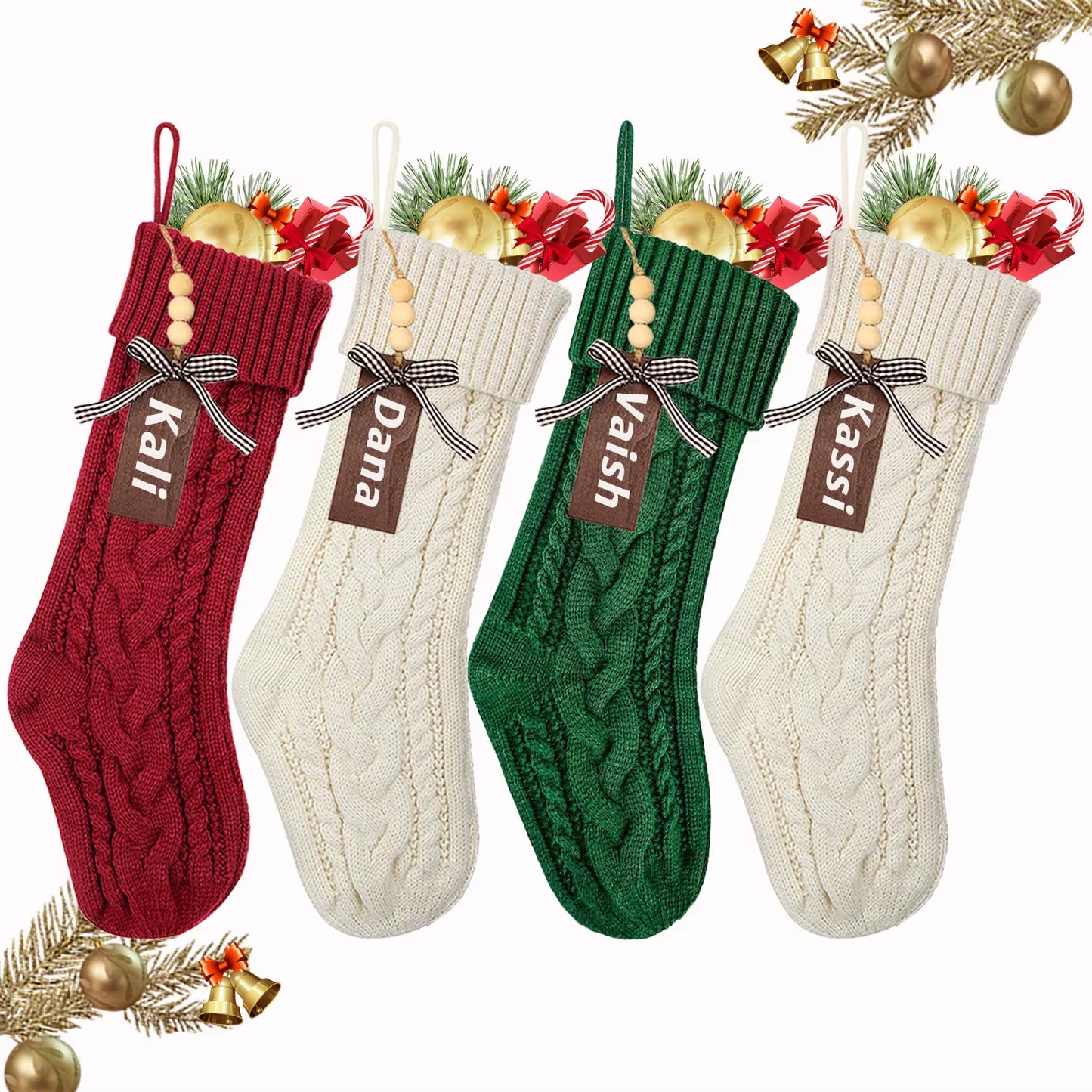3/4/5/6/8Pcs Christmas Stockings 18In Large Size Cable Knit Stocking Gifts Kids New Year Gift Decor for Family Holiday Party