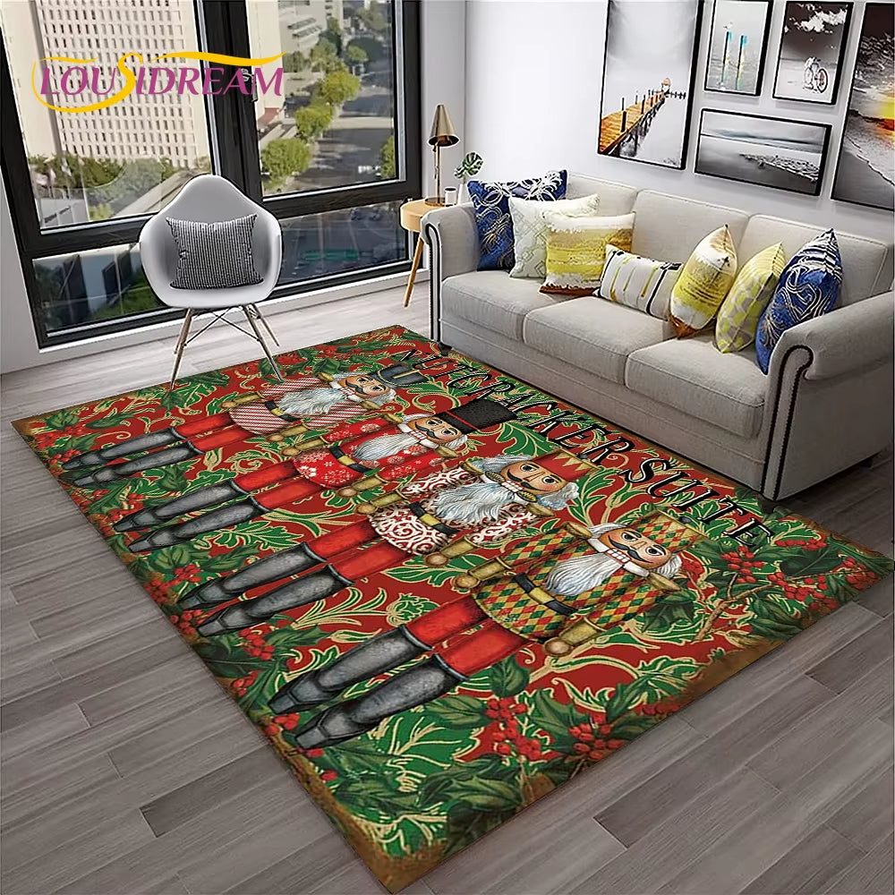 Nutcracker Christmas Tree Cartoon Fairy Tales Carpet Rug for Home Living Room Bedroom Sofa Doormat Decor,Kids Non-Slip Floor Mat