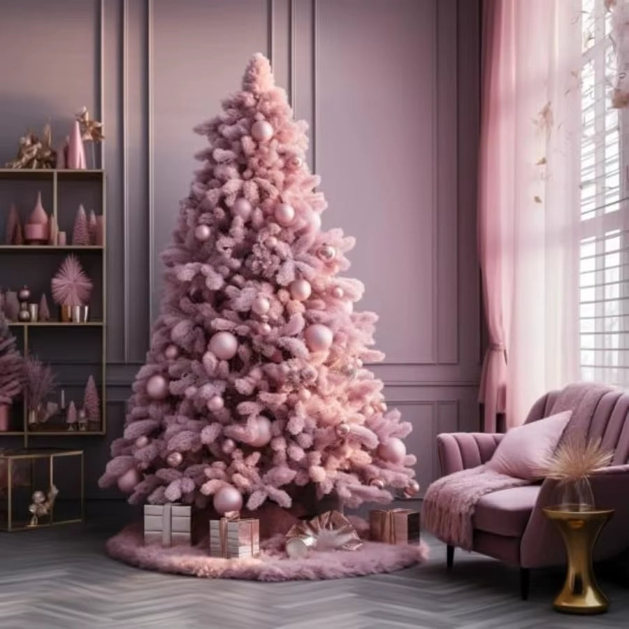 48 Inch Faux Fur Christmas Tree Skirt Pink Plush Skirt for Merry Christmas Party Christmas Tree Decoration
