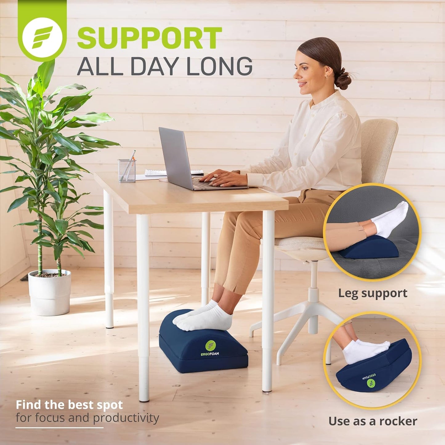 Adjustable Premium under Desk Footrest for Lumbar, Back, Knee Pain (Navy Blue)