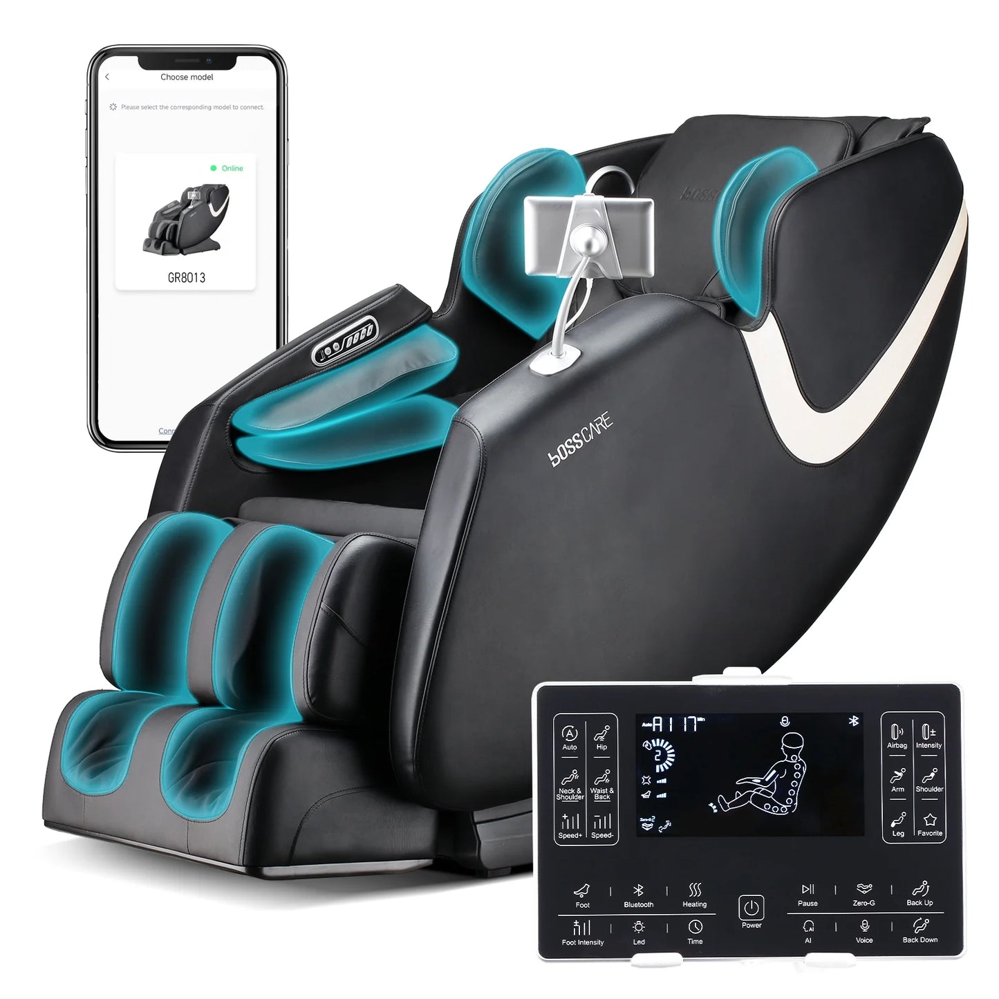AI Voice Control Massage Chair - Zero Gravity Shiatsu Recliner in Gray - SP!NECK™