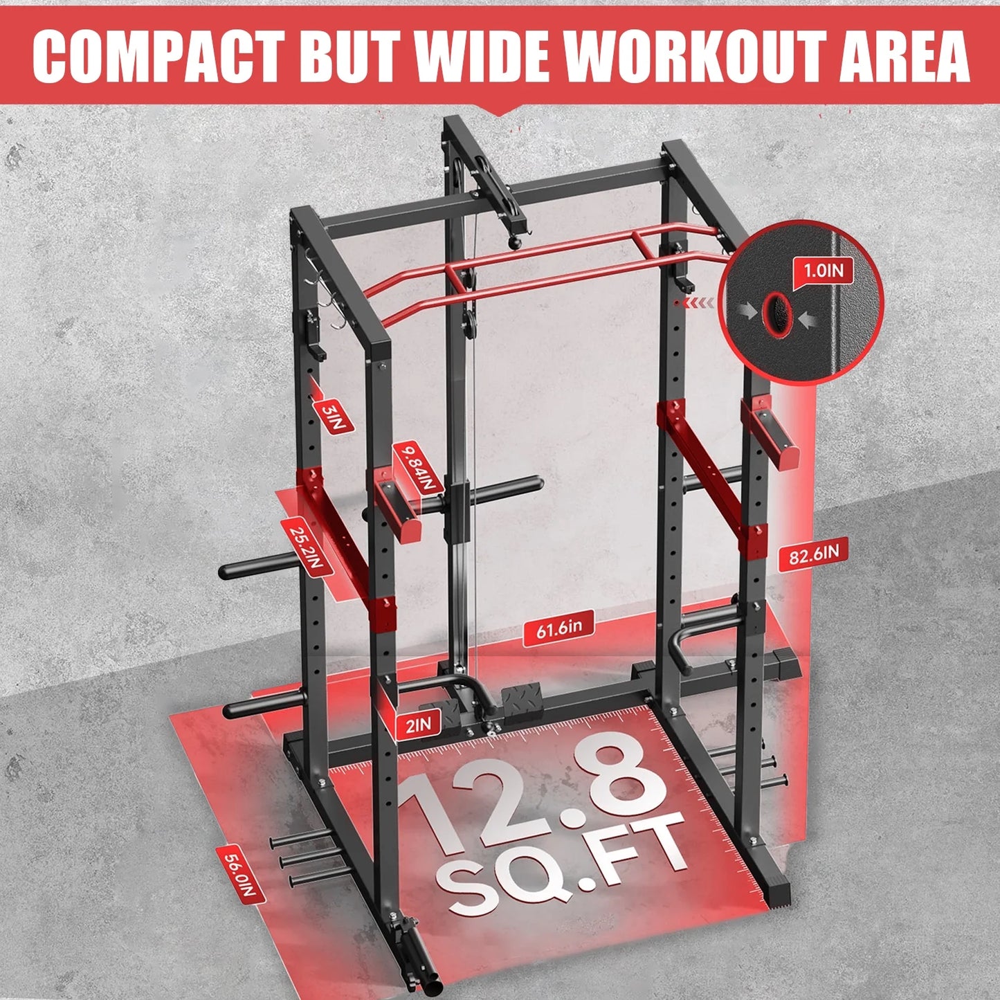 Power Cage,1200Lbs Multi-Function Power Rack with with Lat Pulldown and More Training Attachment, Weight Cage for Home Gym