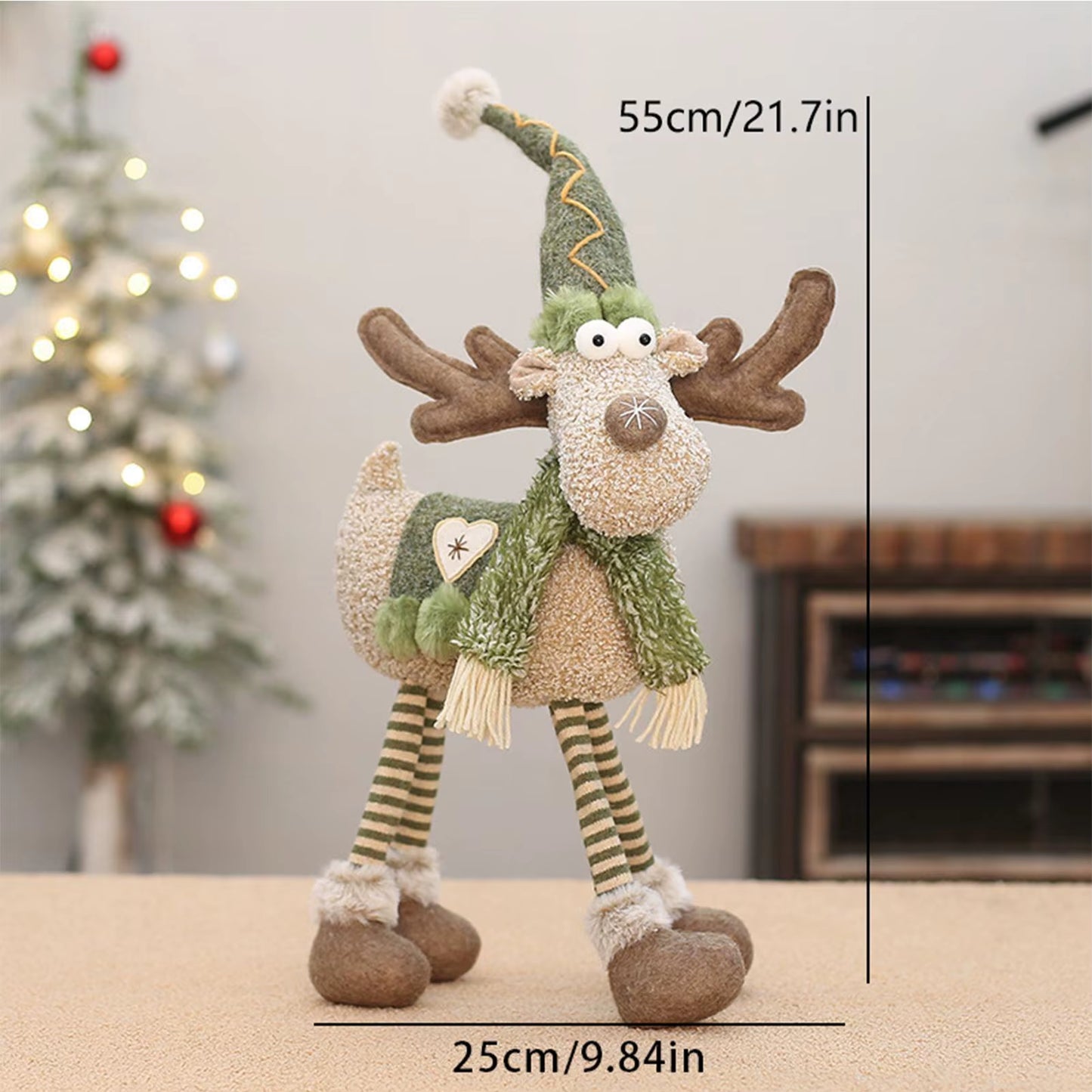 Retractable Reindeer Doll Christmas Festive Christmas Figurines Deco Stuffed Reindeer Doll Ornament for Window Party Hotel Home