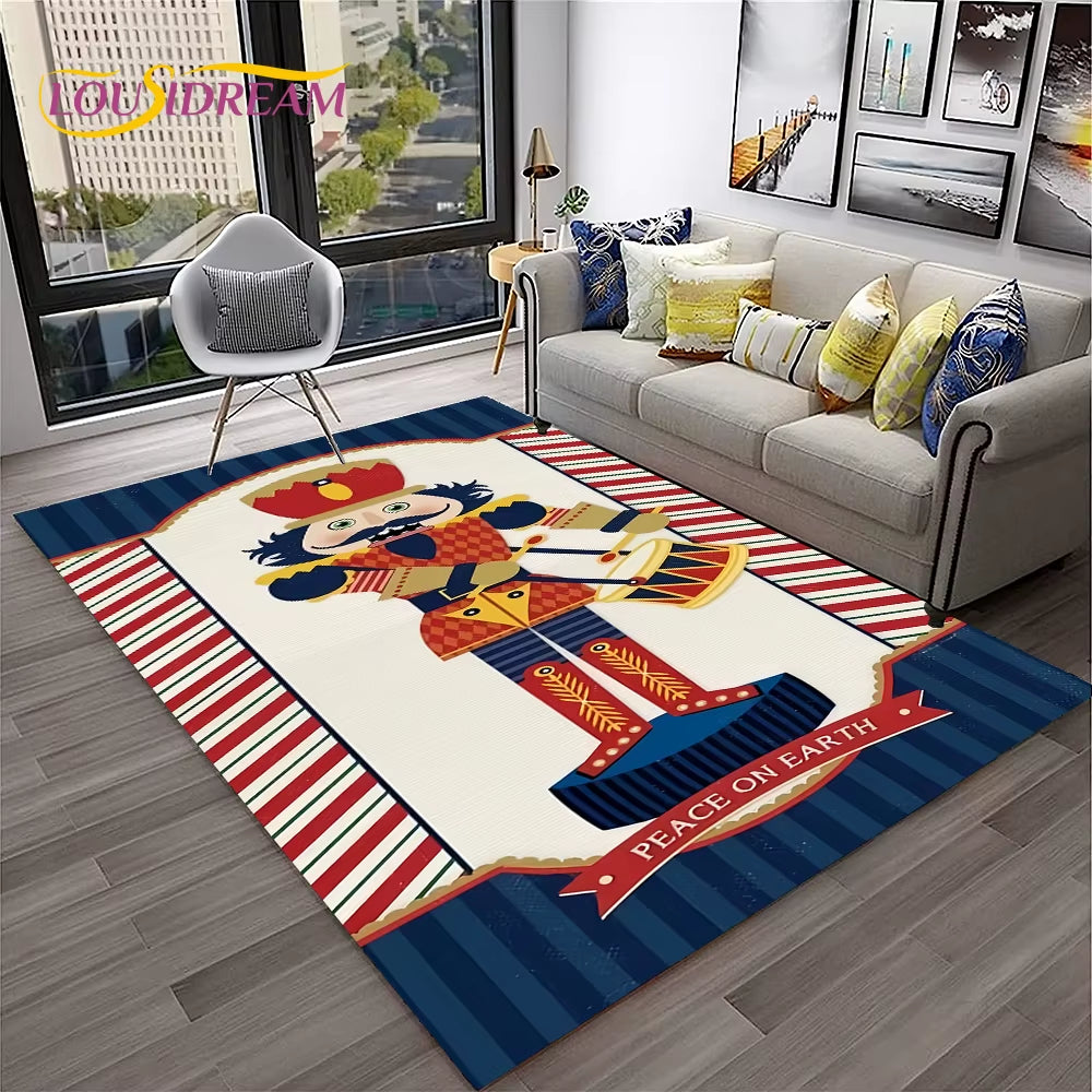 Nutcracker Christmas Tree Cartoon Fairy Tales Carpet Rug for Home Living Room Bedroom Sofa Doormat Decor,Kids Non-Slip Floor Mat