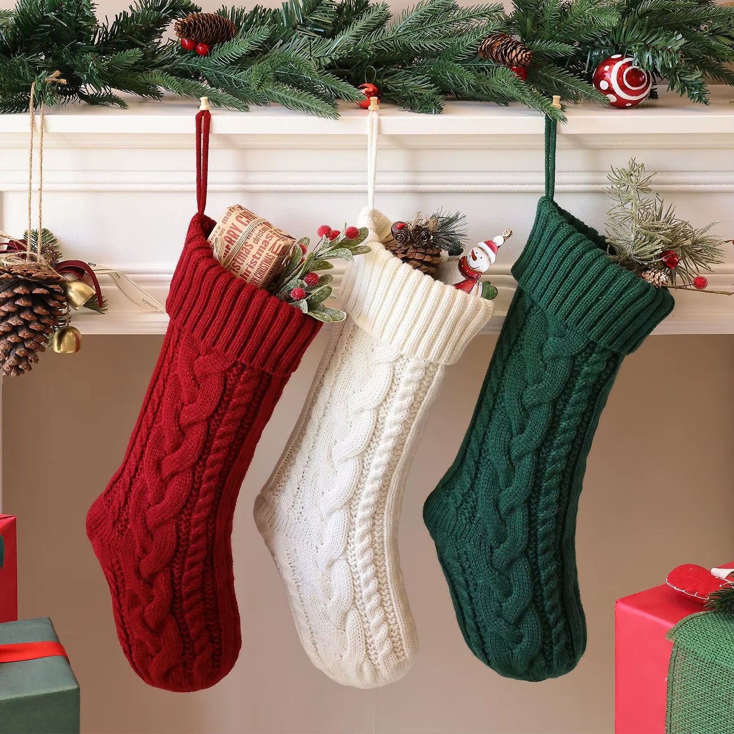 3/4/5/6/8Pcs Christmas Stockings 18In Large Size Cable Knit Stocking Gifts Kids New Year Gift Decor for Family Holiday Party