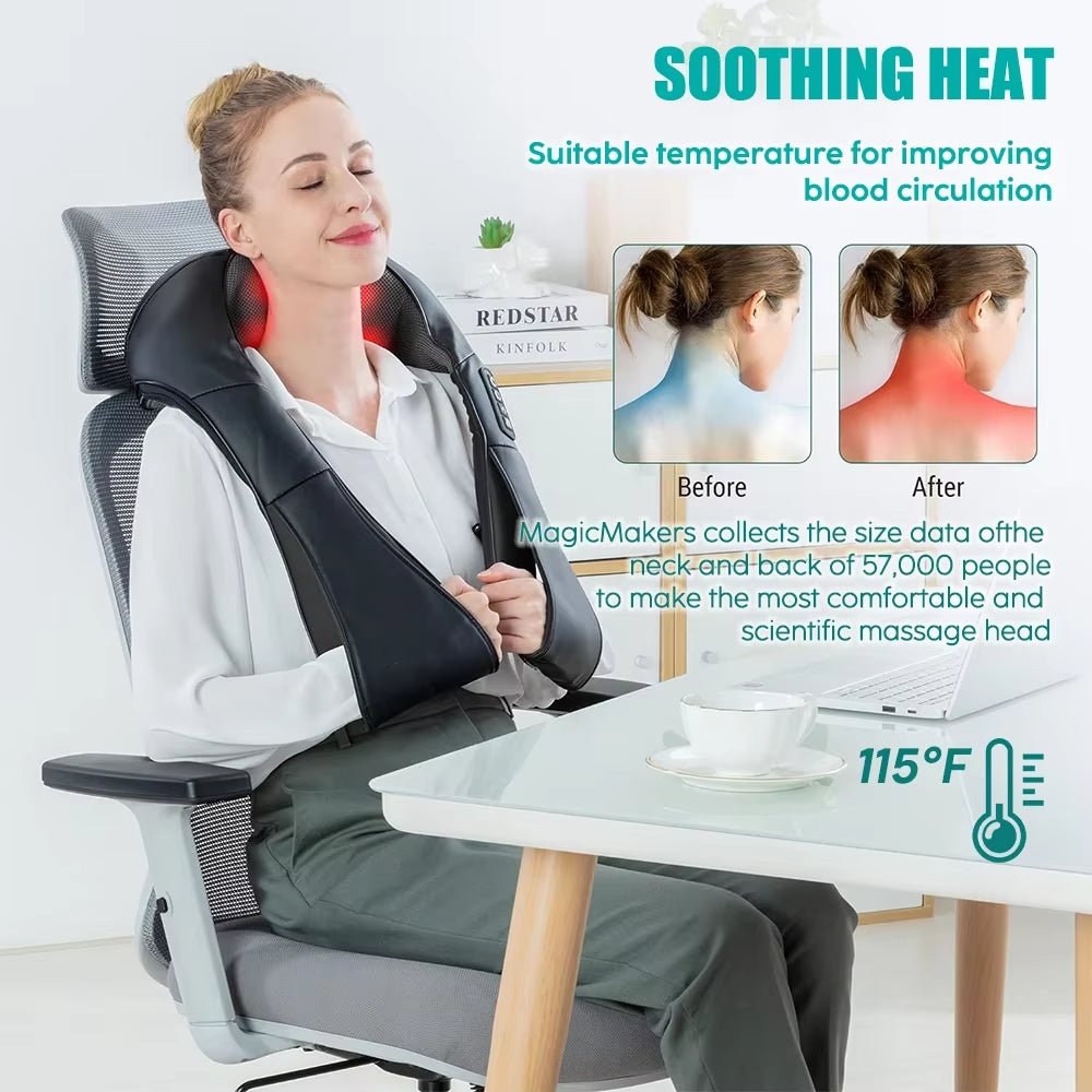 U Shape Deep Kneading Electric Massage Pillow Shiatsu Neck and Shoulder Massager Heated Back Massager for Neck Waist Leg Body