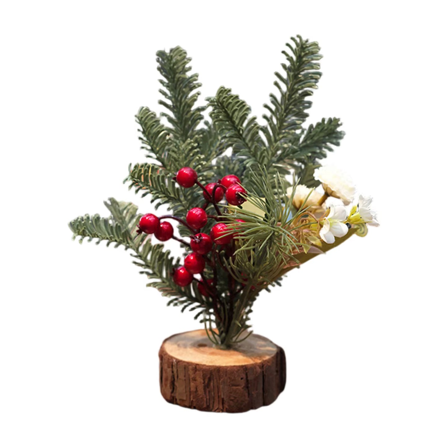 Christmas Decoration Desktop Small Tree Simulation Flower Wreath Ornament New Year Decoration Red Fruit Small Tree Artificial