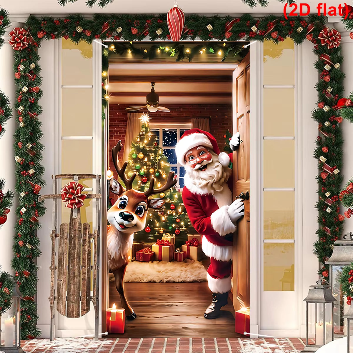 Christmas Hanging Flag Santa Claus Door Banner Christmas Decoration for Home 2025 Xmas Ornament Navidad Natal New Year Gift 2026