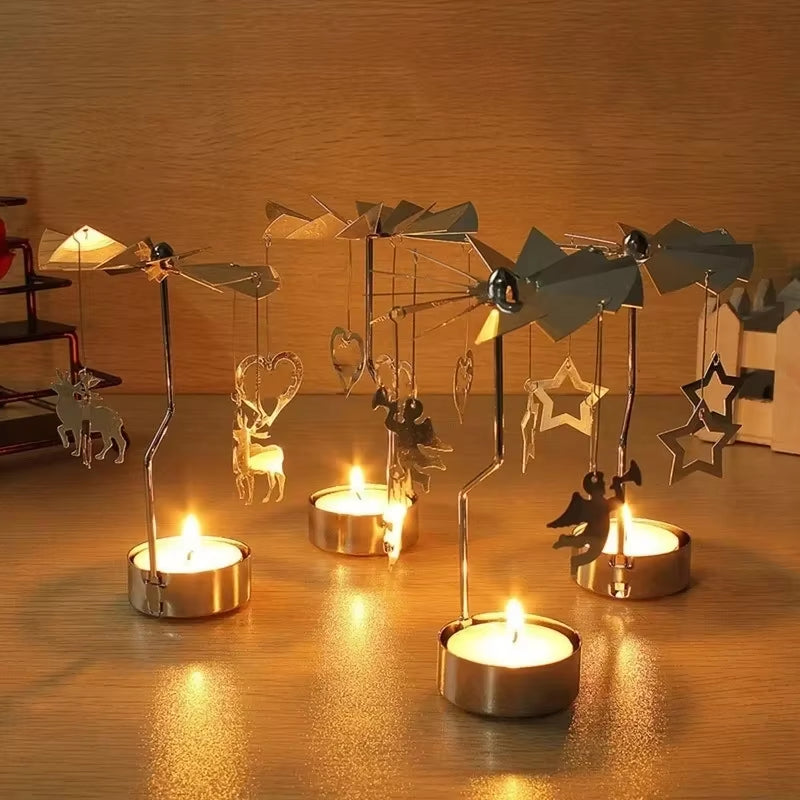 1Pc Metal Hot Rotating Candle Holder Christmas Rotating Candle Holder Dinner Party Wedding Party Candle Holder Decoration Gift