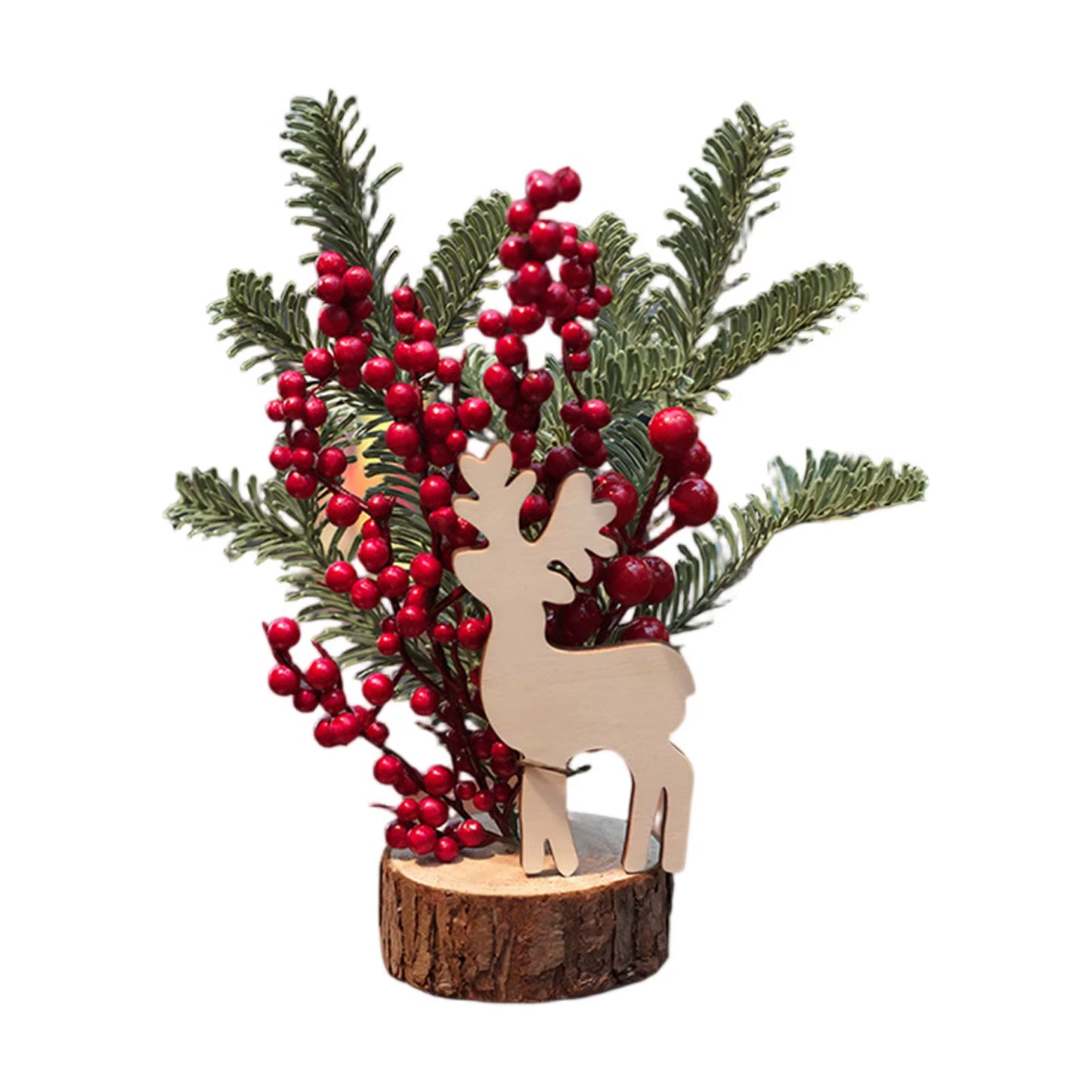 Christmas Decoration Desktop Small Tree Simulation Flower Wreath Ornament New Year Decoration Red Fruit Small Tree Artificial