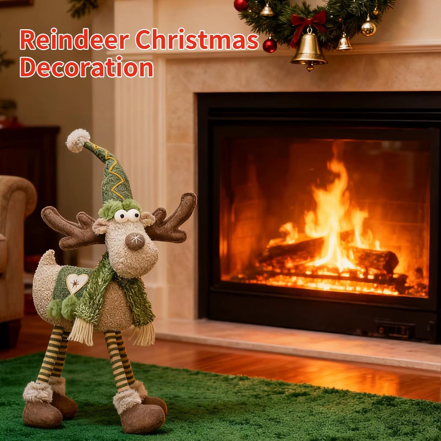 Retractable Reindeer Doll Christmas Festive Christmas Figurines Deco Stuffed Reindeer Doll Ornament for Window Party Hotel Home