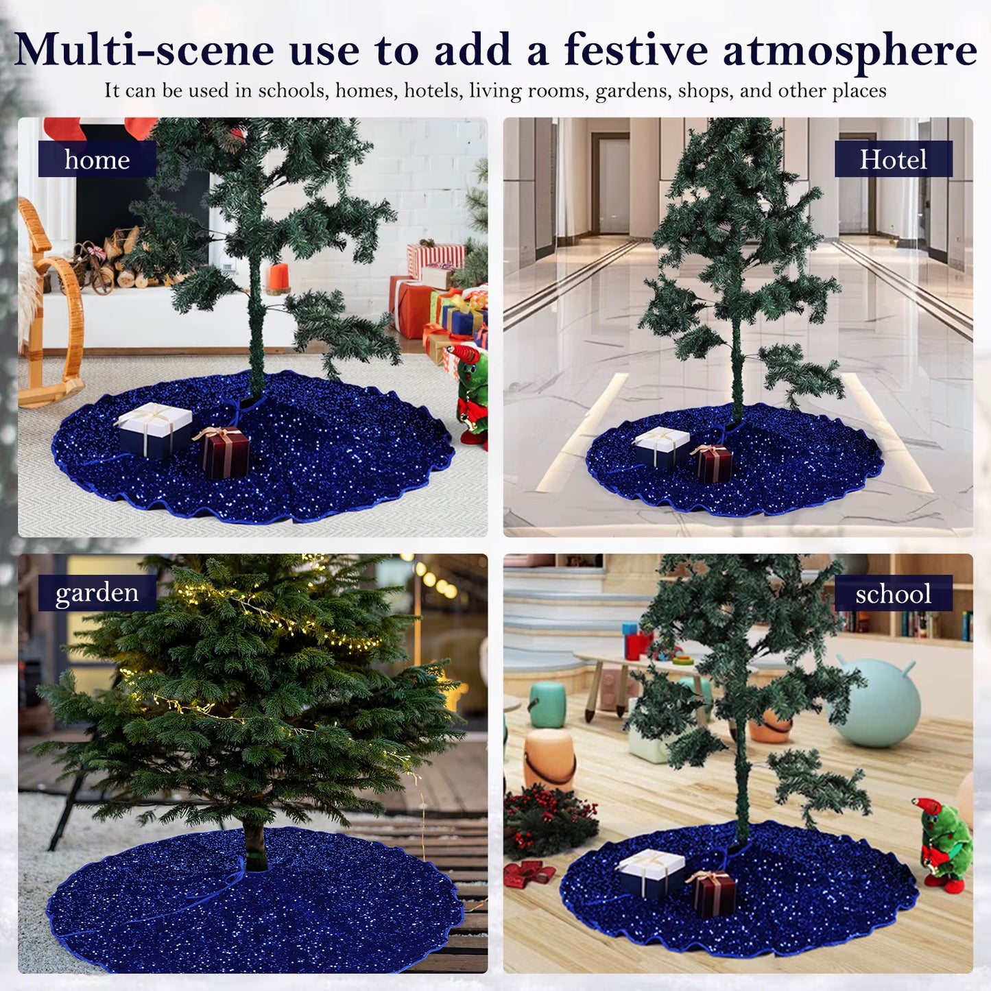 47.5In Christmas Tree Skirt Blue Sequins Tree Skirts for Xmas Tree Decoration round Sparkling Holiday Tree Ornament for New Year