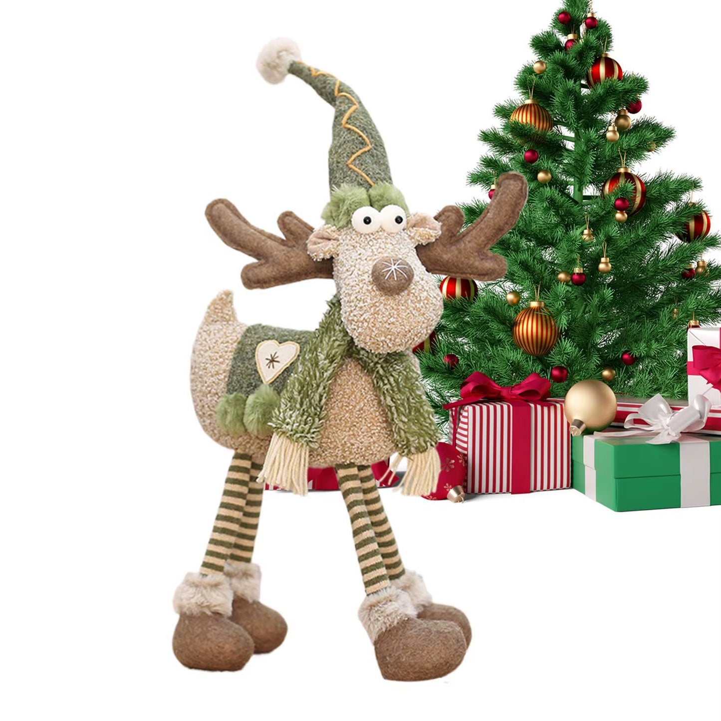 Retractable Reindeer Doll Christmas Festive Christmas Figurines Deco Stuffed Reindeer Doll Ornament for Window Party Hotel Home