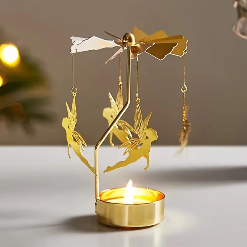 1Pc Metal Hot Rotating Candle Holder Christmas Rotating Candle Holder Dinner Party Wedding Party Candle Holder Decoration Gift
