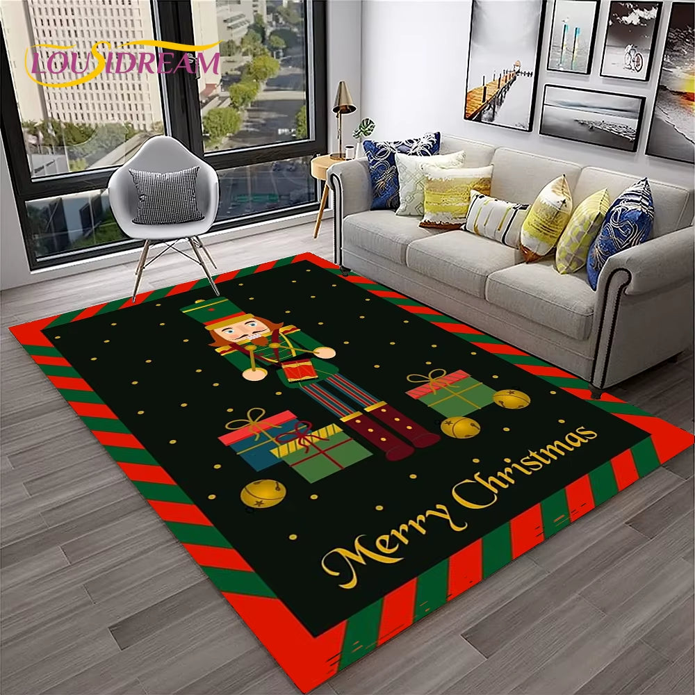 Nutcracker Christmas Tree Cartoon Fairy Tales Carpet Rug for Home Living Room Bedroom Sofa Doormat Decor,Kids Non-Slip Floor Mat