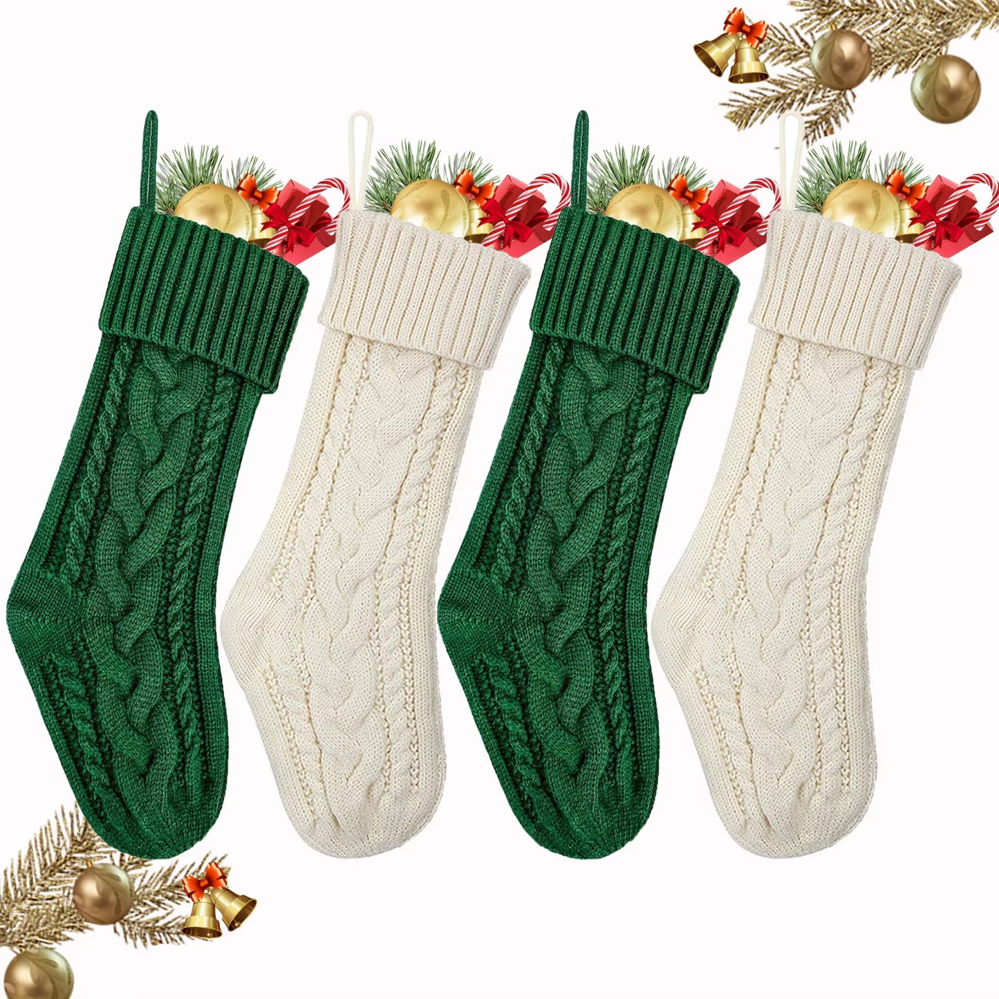 3/4/5/6/8Pcs Christmas Stockings 18In Large Size Cable Knit Stocking Gifts Kids New Year Gift Decor for Family Holiday Party