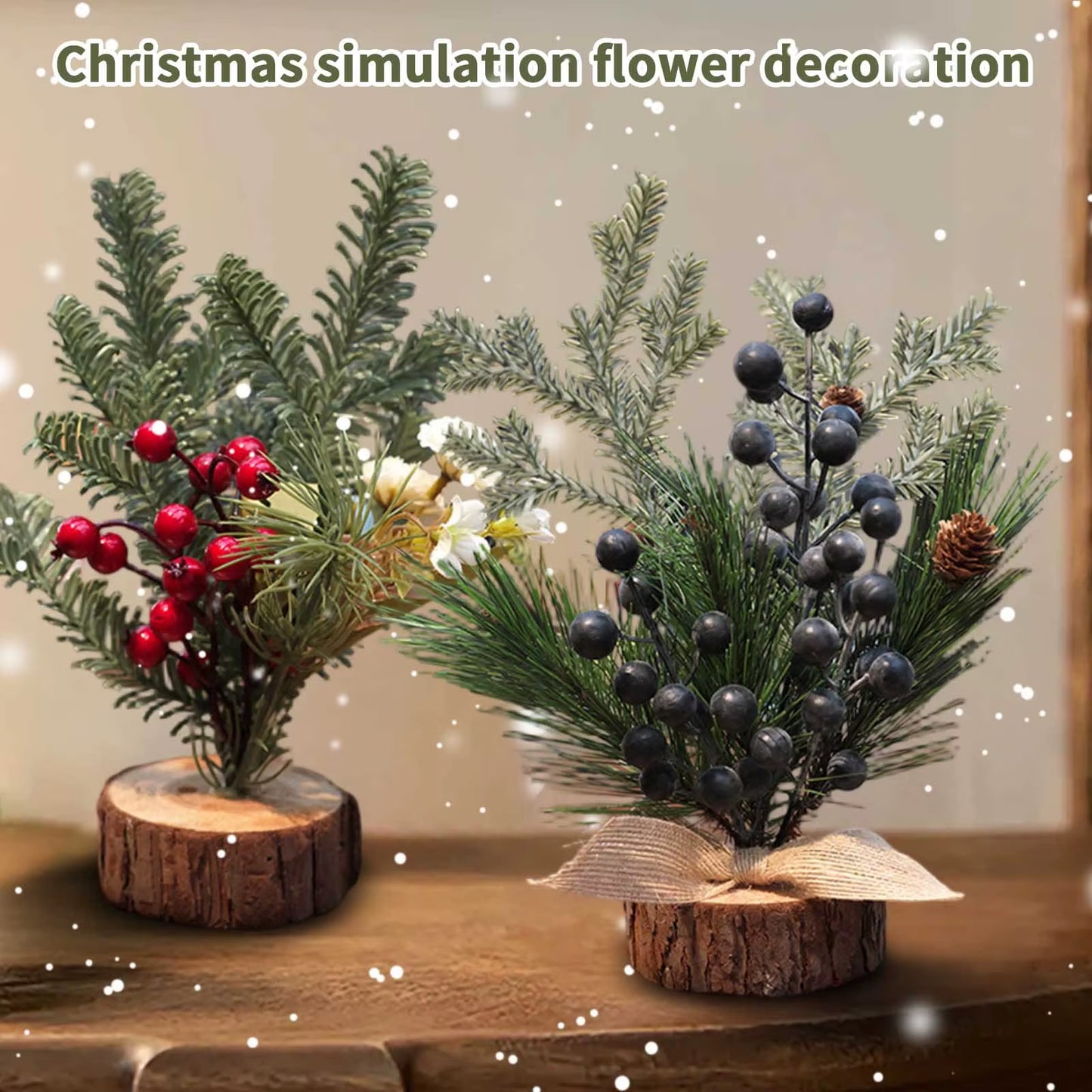 Christmas Decoration Desktop Small Tree Simulation Flower Wreath Ornament New Year Decoration Red Fruit Small Tree Artificial