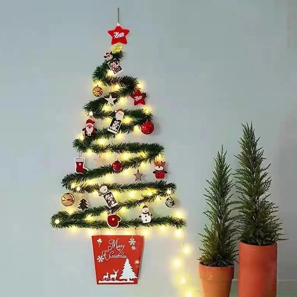2M Christmas Green Cane Ribbons Garland with LED Lights, DIY Xmas Tree Ornaments, Christmas Rattan Wreath Home Party Decoration