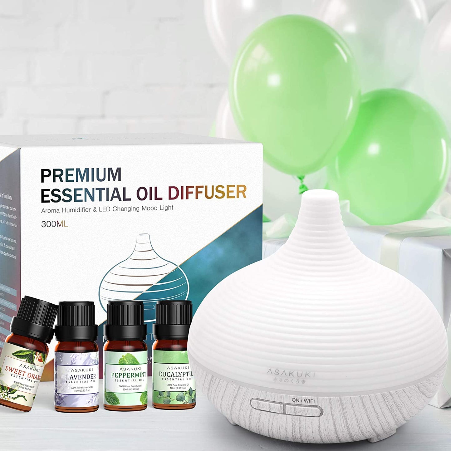 ASAKUKI Smart Wifi Essential Oil Diffuser with 4 Essential Oils Set