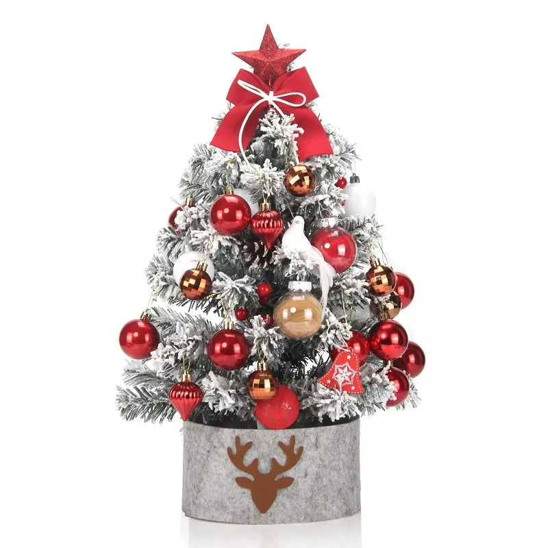 2025Desktop Mini Christmas Tree Set 60Cm, Pink, with Lights, Flocked Christmas Decorations