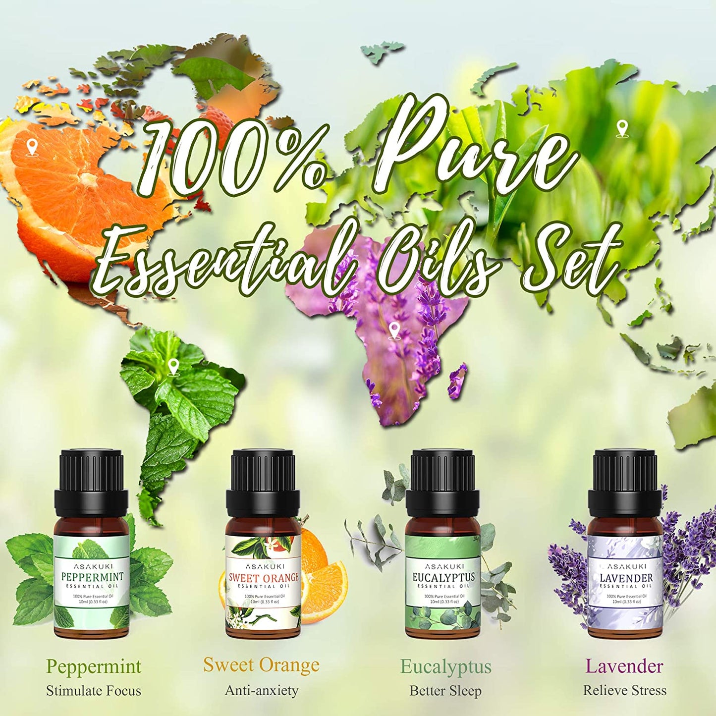 ASAKUKI Smart Wifi Essential Oil Diffuser with 4 Essential Oils Set