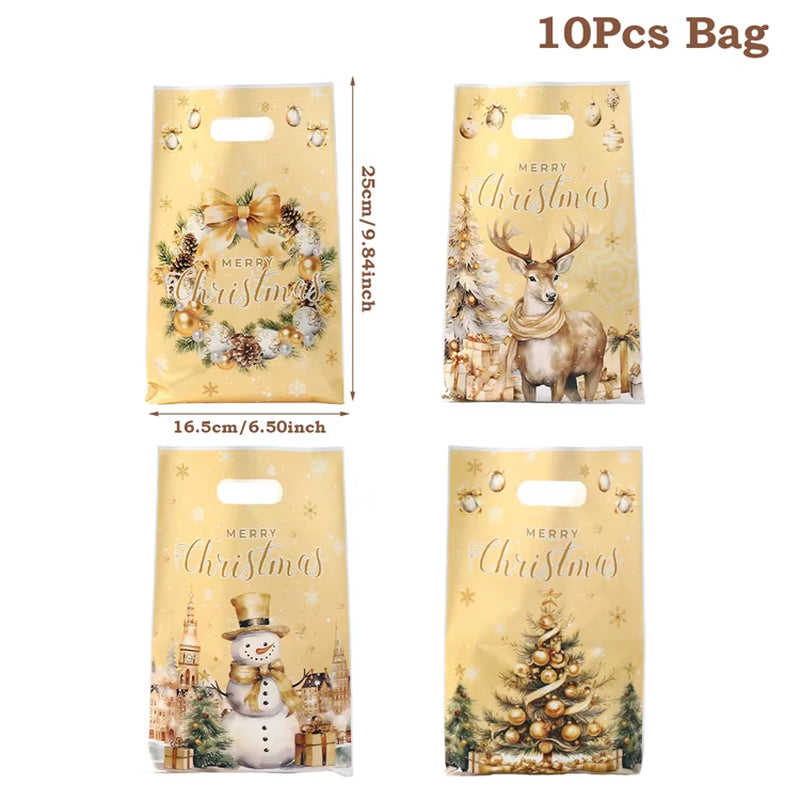 10/25/50Pcs Christmas Gift Bags Christmas Party Decoration 2025 Xmas Santa Claus Cute Hand Bags Navidad Natal New Year Gift 2026