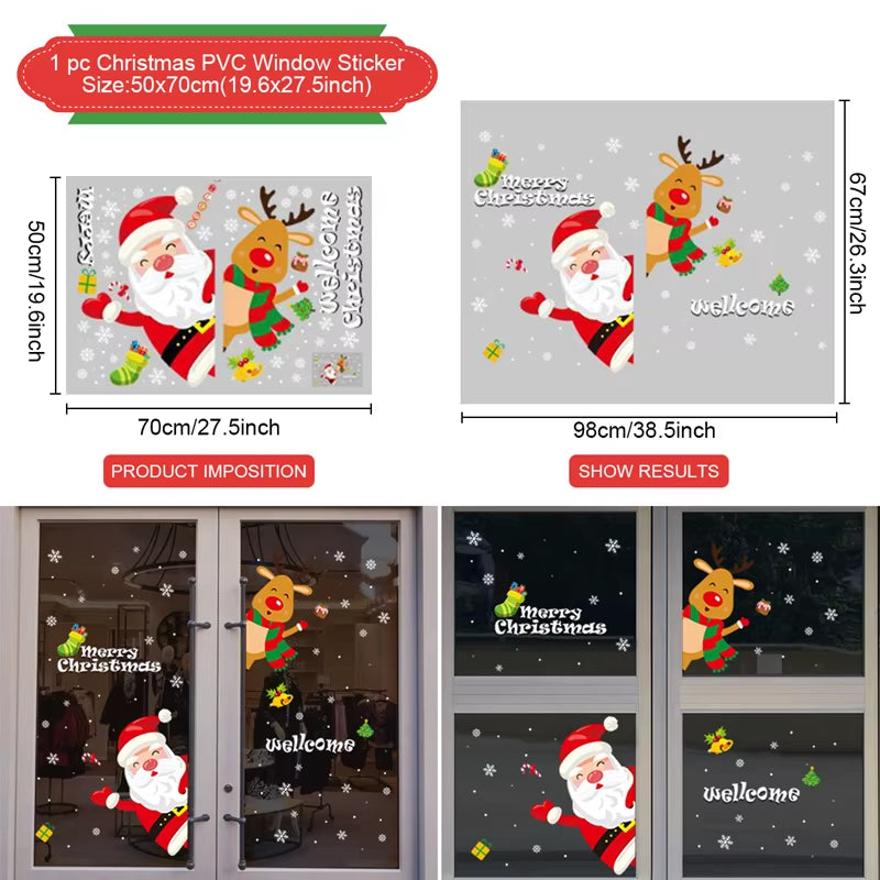 Christmas Window Stickers Merry Christmas Decorations for Home 2025 Christmas Wall Sticker Kids Room New Year Decoration 2026
