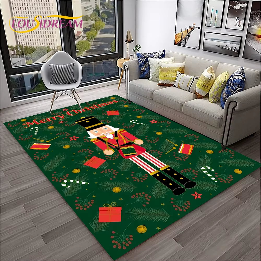 Nutcracker Christmas Tree Cartoon Fairy Tales Carpet Rug for Home Living Room Bedroom Sofa Doormat Decor,Kids Non-Slip Floor Mat