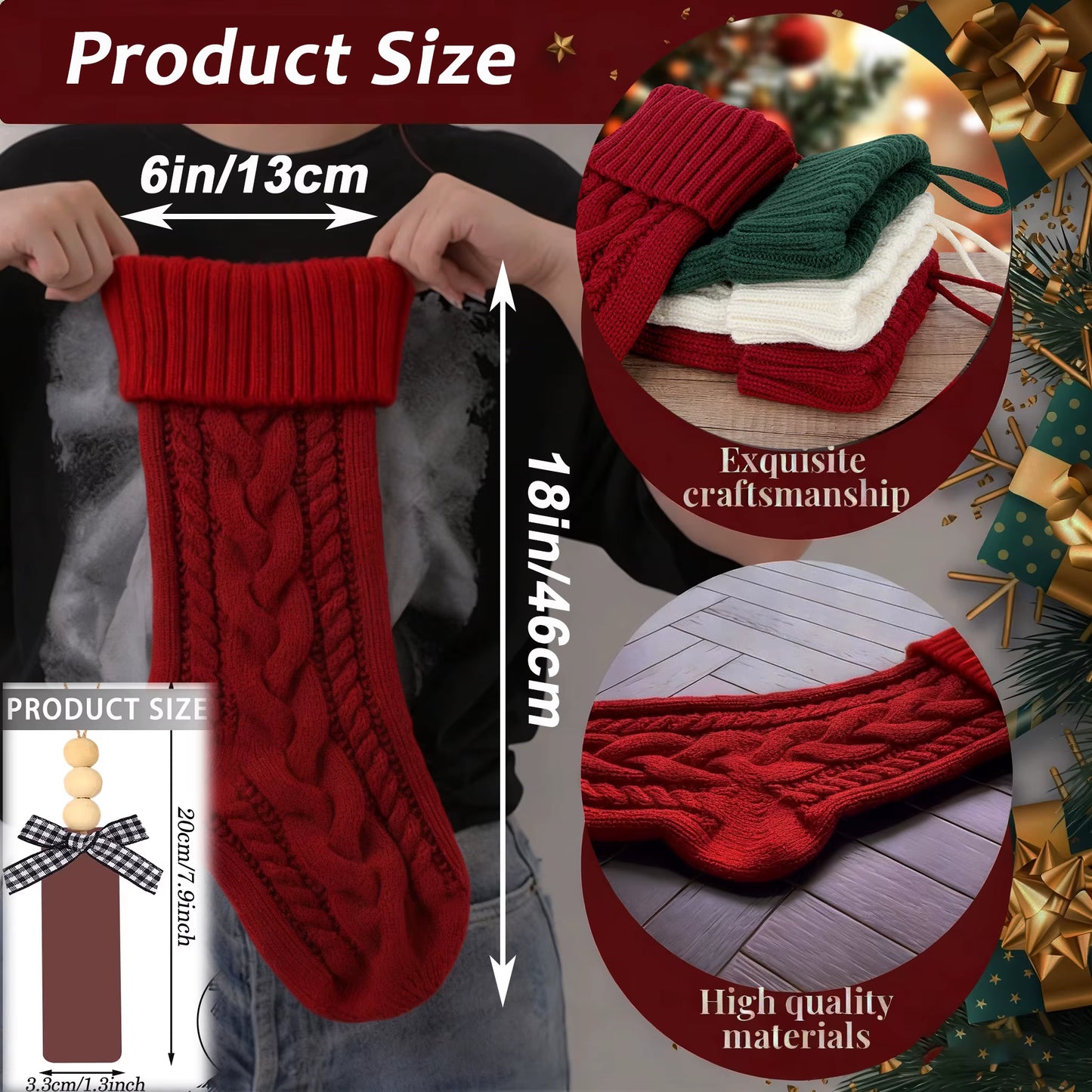 3/4/5/6/8Pcs Christmas Stockings 18In Large Size Cable Knit Stocking Gifts Kids New Year Gift Decor for Family Holiday Party
