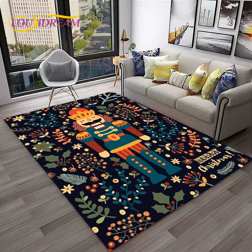 Nutcracker Christmas Tree Cartoon Fairy Tales Carpet Rug for Home Living Room Bedroom Sofa Doormat Decor,Kids Non-Slip Floor Mat
