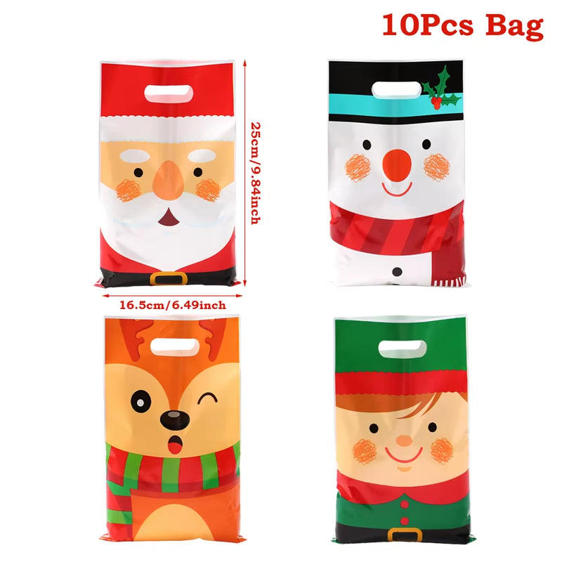 10/25/50Pcs Christmas Gift Bags Christmas Party Decoration 2025 Xmas Santa Claus Cute Hand Bags Navidad Natal New Year Gift 2026