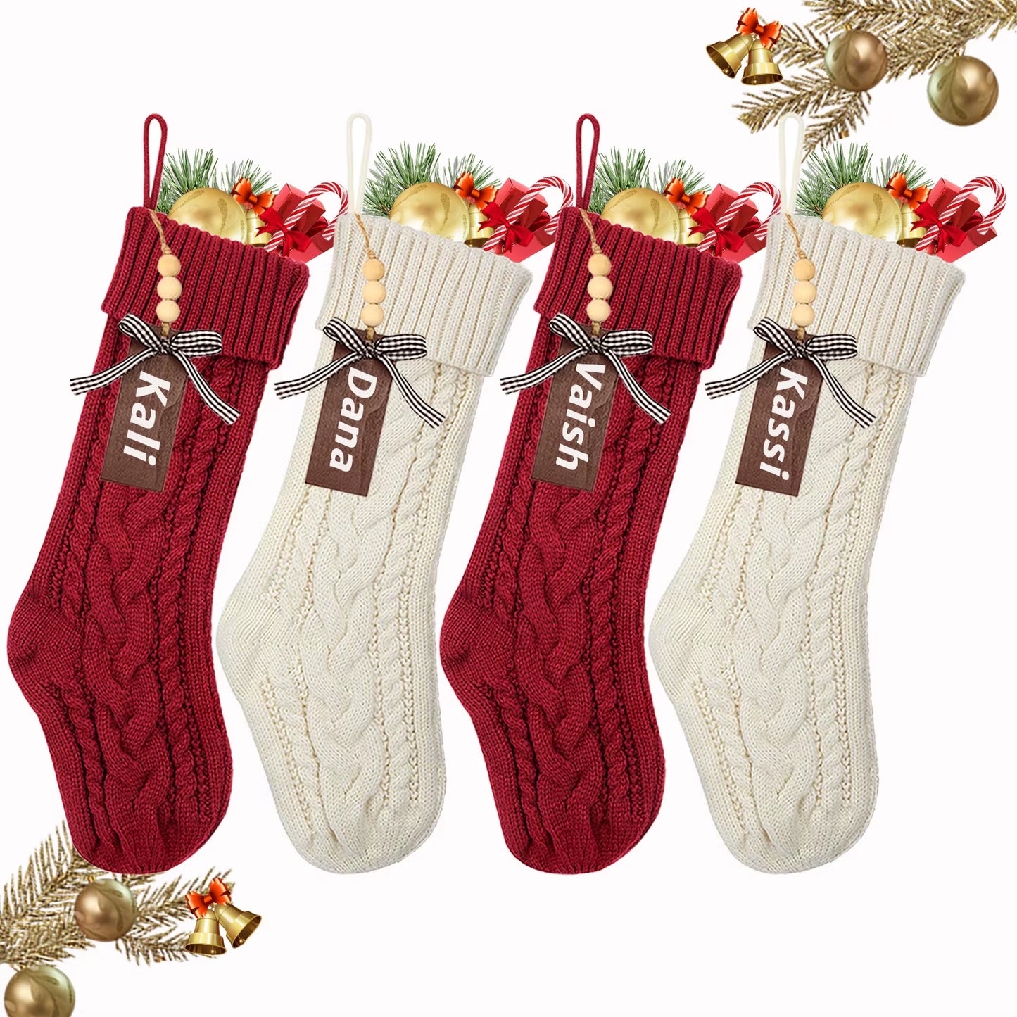 3/4/5/6/8Pcs Christmas Stockings 18In Large Size Cable Knit Stocking Gifts Kids New Year Gift Decor for Family Holiday Party