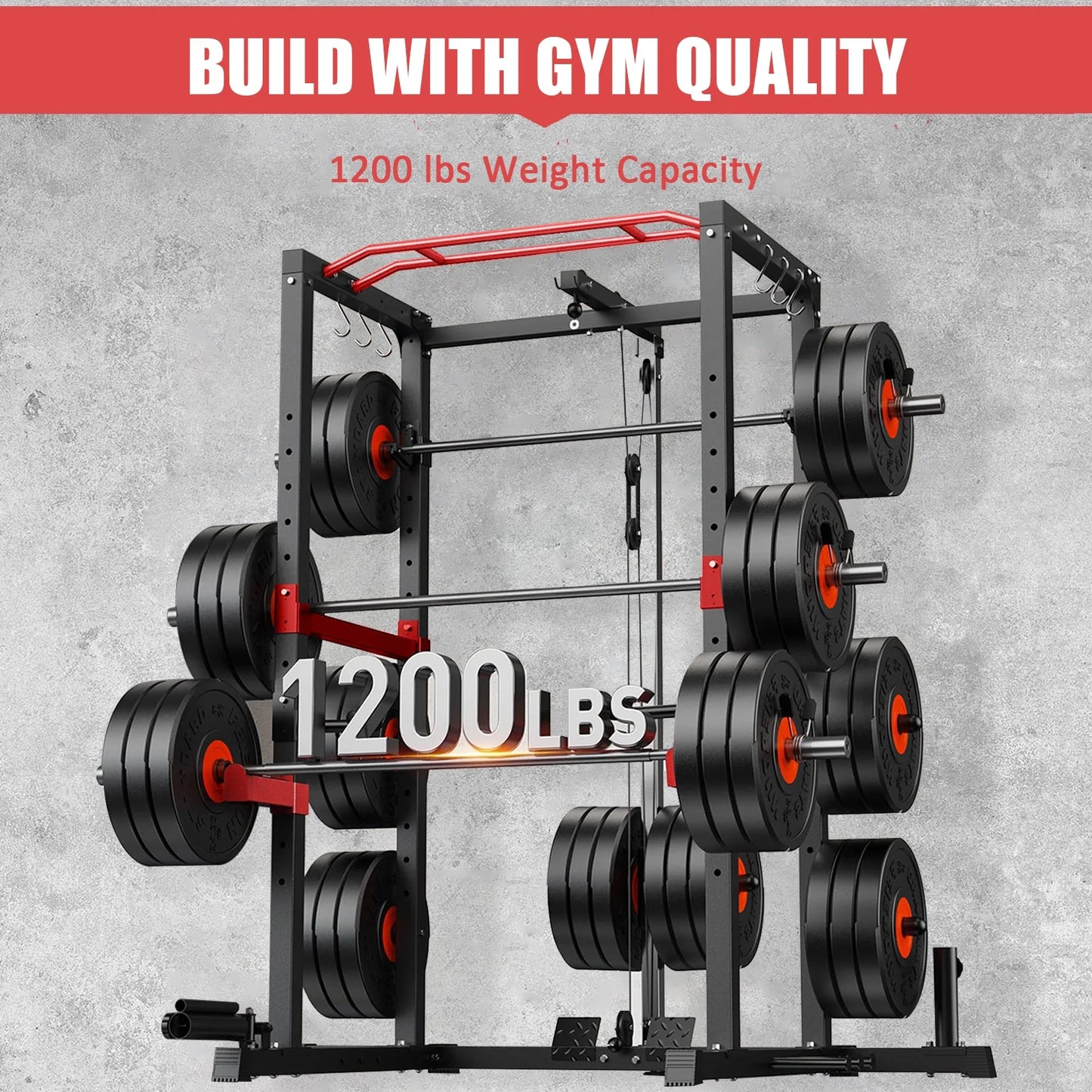 Power Cage,1200Lbs Multi-Function Power Rack with with Lat Pulldown and More Training Attachment, Weight Cage for Home Gym