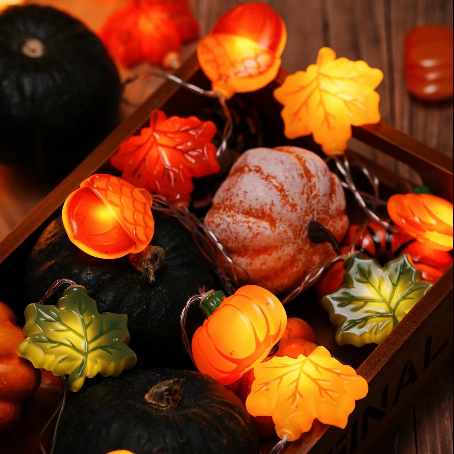 LED Pumpkin Maple Leaf Acorn String Lights,Fall Harvest Decor for Halloween Thanksgiving Christmas, Party Garden Fireplace