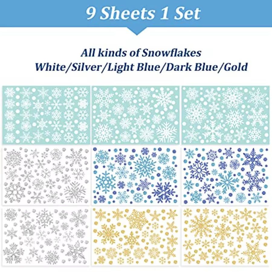 541Pcs Winter Snowflake Window Clings Stickers Doublesided White Silver Blue Gold Christmas Decals for Frozen New Year Home Sho