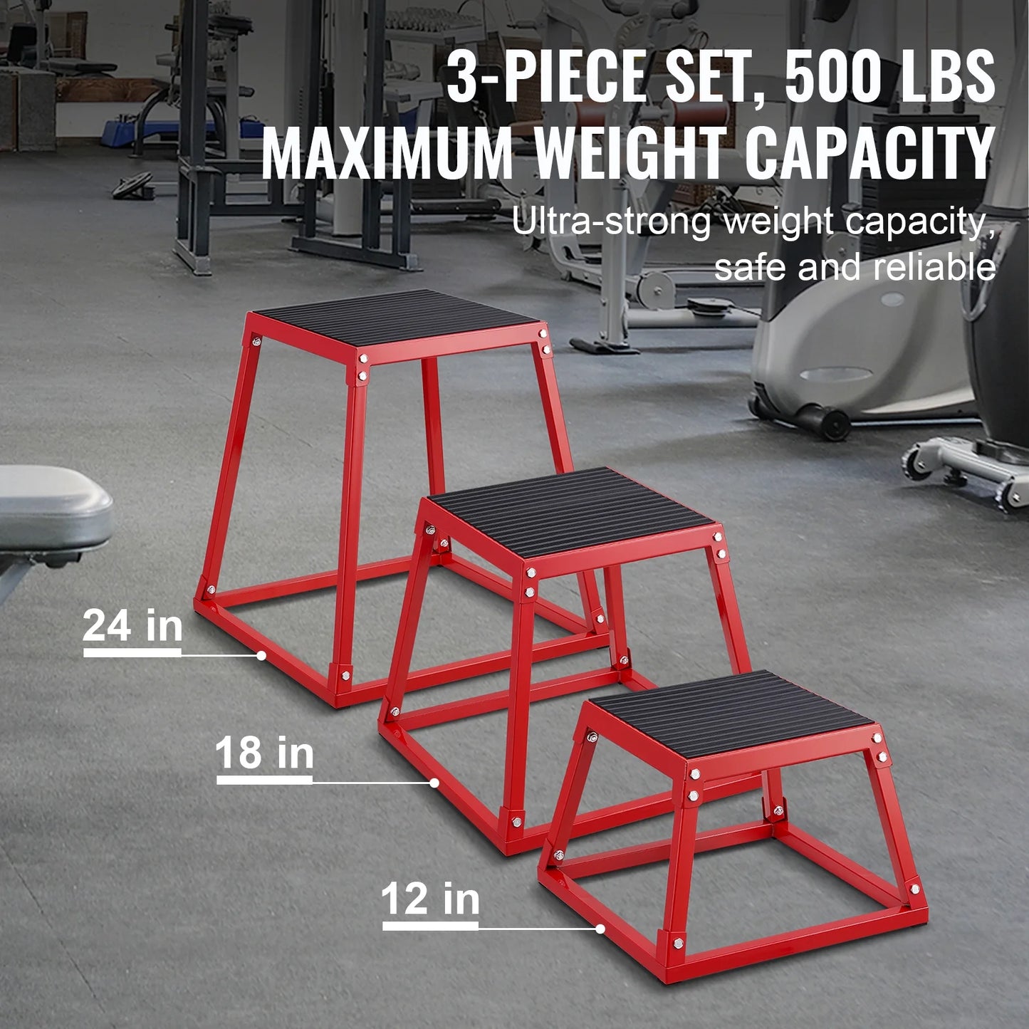 Plyo Jumping Cubes, 12/18/24 Inch Exercise Platform, Agility Jump Box, Non-Slip Workout Step up Cube Set for Domestic Gym Practice, Conditioning Power Training, Red