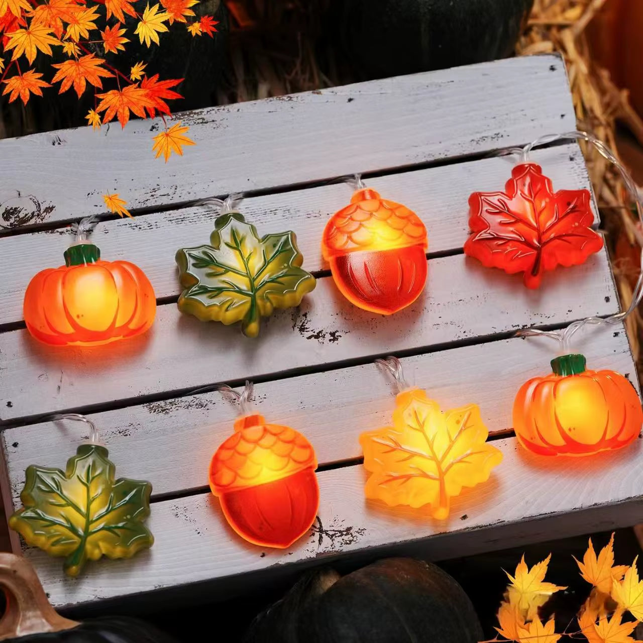 LED Pumpkin Maple Leaf Acorn String Lights,Fall Harvest Decor for Halloween Thanksgiving Christmas, Party Garden Fireplace