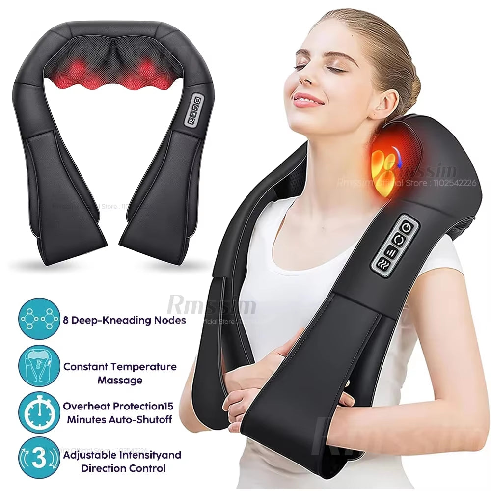 U Shape Deep Kneading Electric Massage Pillow Shiatsu Neck and Shoulder Massager Heated Back Massager for Neck Waist Leg Body
