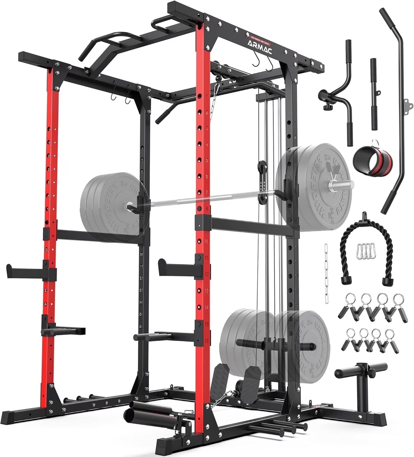 Multi-Functional Power Rack-2000Lbs Capacity All-In-One Squat Rack with Dual Pulley System, Power Cage for Home Gym Strength Training