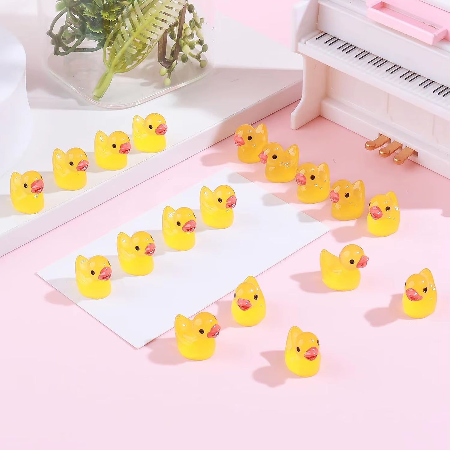 50/100 Pcs Luminous Mini Duck Tiny Resin Duck Little Duck Figurines Bulk for Dollhouse Ornament Micro Garden DIY Crafts Decor