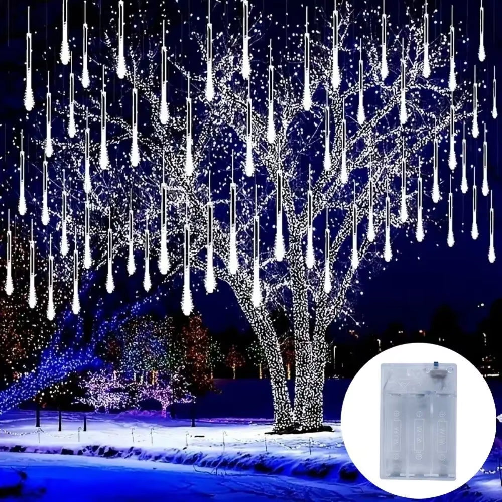 30Cm LED Meteor Shower Rain String Lights AA Battery LED Lights Street Christmas Decoration for Home Outdoor Wedding Party Decor