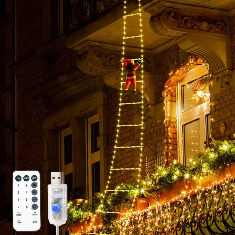 1.7M/3M Santa Claus Climbing Ladder Warm Light Christmas Decoration Home Outdoor Garden Cristmas Tree Ornement New Year Gift