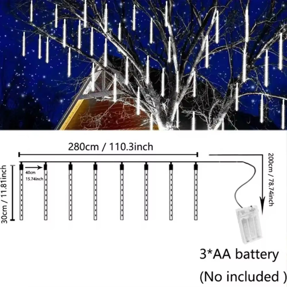 30Cm LED Meteor Shower Rain String Lights AA Battery LED Lights Street Christmas Decoration for Home Outdoor Wedding Party Decor